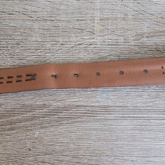 Croc Leather Belt Size 36 Unisex Brown Black Woven Stripe Silver Buckle - Picture 3 of 5